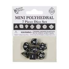 Koplow Dice 10mm Mini Polyhedral Set - Black w/White (7) New