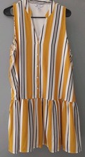 Nine West Gold Stripe Yellow Black Button Front Ruffle Hem Mini Dress XL NWT
