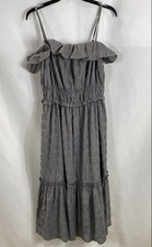 Tahari Women's NWT Gingham Off Shoulder Ruffle Smocked Midi Dress Size M