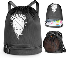 Drawstring Backpack Sport Gym Bag with Shoe Compartment & Mesh Pocke, String Swi