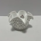 Vintage Fenton Milk Glass Small Hobnail Ruffled Edge Dish 3” Tall
