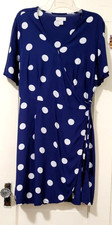 FLASH SALE! Peyton & Parker Wrap Dress Large Navy Blue White Polka Dot Short Slv