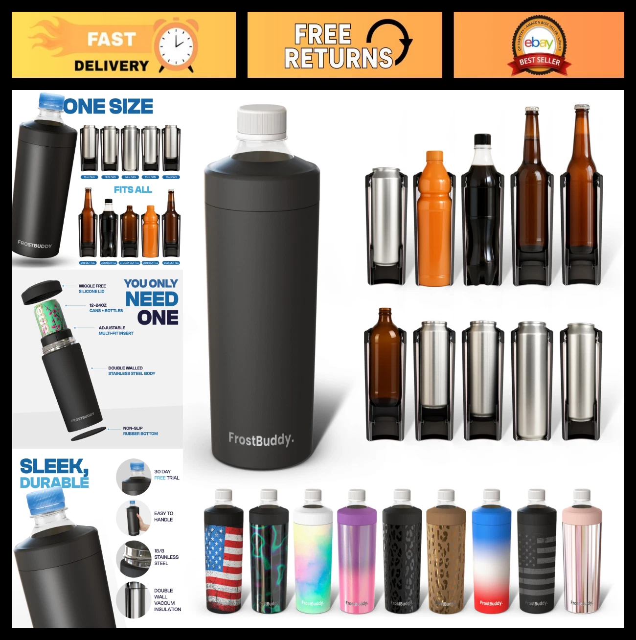 Universal Can Cooler Fits 12-24 oz Cans & Bottles - Keeps Drinks Cold 12+ Hours