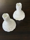 Vintage L.E. Smith Moon & Star White Milk Glass Candlestick Holders Set -2, 4.5”