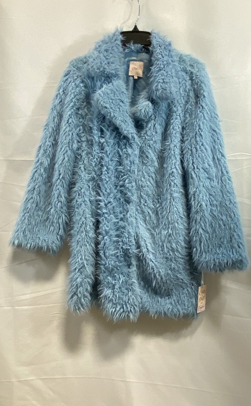 Candie's Women's Dusk Blue Shaggy Faux Fur Teddy Jacket Size L