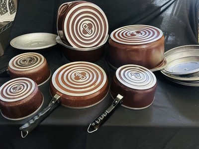 VINTAGE CLUB PANS COOKWARE SET ~ 11 PIECE Aluminum Brown Cookware