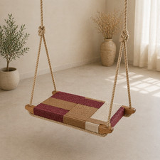 Handmade Boho Hanging Swing Chair Rope Wooden Seat Indoor Outdoor Patio Swing