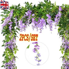 2X-7FT Artificial Wisteria Vine Garland Foliage Plant Trailing Flower Home Decor