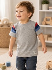 OshKosh B  gosh Short Sleeve Shirt   5T   Gray Striped Sleeve Tee   NWT