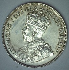 1928 Canada Silver 25 Cents Circulated Quarter Almost Uncirculated Canadian Coin