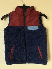 Carters Kid Vest Size 5/5A cozy faux shearling zip-up Lined Navy Blue Burgundy