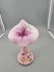 FENTON SIGNED ROSALENE JACK-IN-THE-PULPIT GLASS TULIP VASE HUMMINGBIRD FLORA 10"