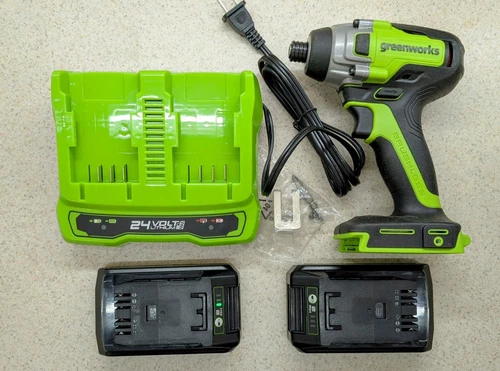 Greenworks 24V M Cordless Impact Driver Kit ID24L221. 2 Batteries & Charger 