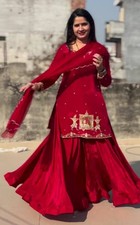 New Presenting Natural Crep Silk Red Top Lehenga With Dupatta For Women  Girls