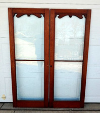 PAIR WHIMSICAL EARLY COUNTRY VICTORIAN WALNUT WAVY CHINA CABINET DOORS, 22 X 58.