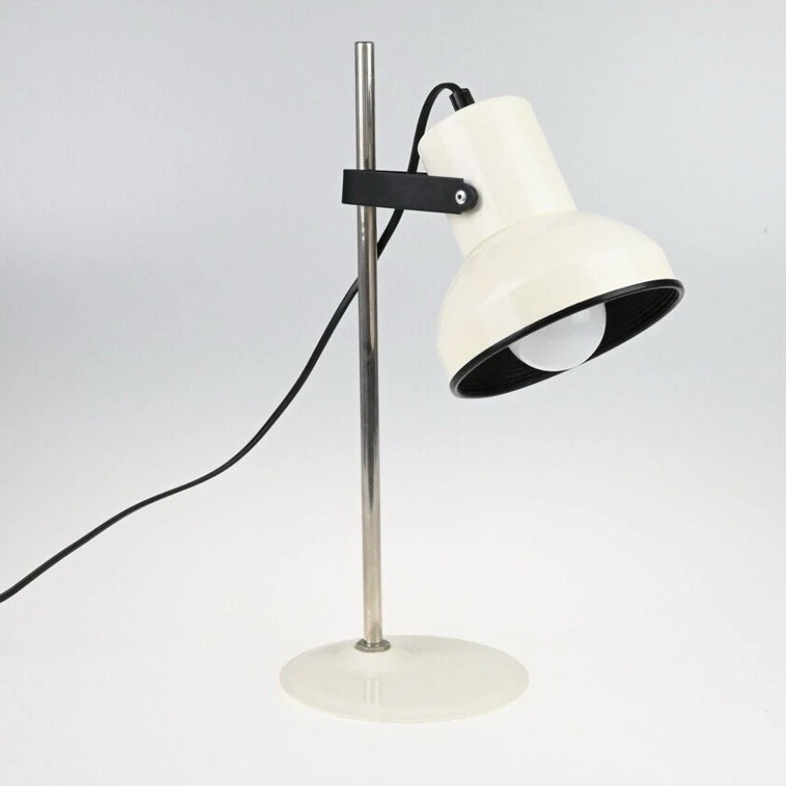 Vintage Mid-Century White Metal Table Lamp, Adjustable Shade, 1970s
