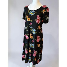 Gudrun Sjödén Floral Midi Dress Medium Black Artsy Scandinavian Boho Stretch