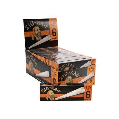 ZIG-ZAG Ultra Thin Pre Rolled Paper Cones 1 1/4 Size (24-Pack) - (144 Cones)