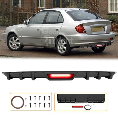 For Hyundai Accent Gloss Rear Bumper Diffuser Lip Spoiler + LED Tail Break Light