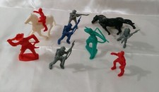 Vintage Set 10 Plastic Soldiers Cowboys Indians Horses Civil War Lido  Tim Mee