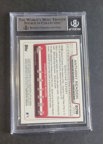 Anthony Rendon 2012 Bowman Chrome Prospects rifrattore blu #227/250 #BCP88 BGS 9 - Foto 5 di 6