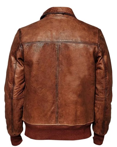 Custom Tailored Men's Biker Genuine Vintage Distressed Bomber Leather Jacket - Picture 2 of 3
