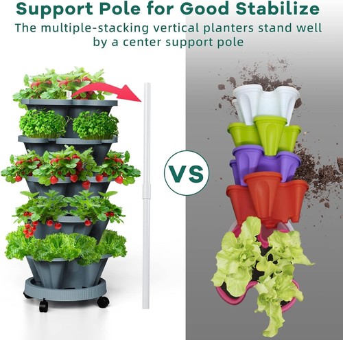 Durable 2-Pack Stacking Planters with Wheels for Easy Indoor & Outdoor Gardening - Picture 9 of 10