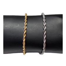 Stainless Steel Gold Plated Rope Chain Bracelet 3mm Unisex Hip Hop Jewelry