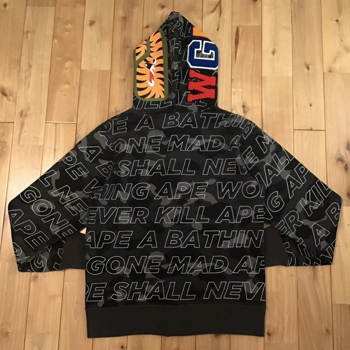 BAPE text color camo black shark full zip hoodie A Bathing Ape