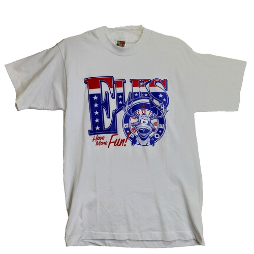 VTG 90's Elks B.P.O.E. Have More Fun SZ Medium Shirt Red White Blue Patriotic - Picture 1 of 7