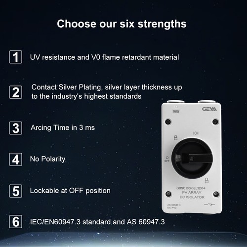GEYA Solar Photovoltaic Isolator Breaker PV Disconnect Switch DC 1000/1200V 32A - Picture 6 of 16