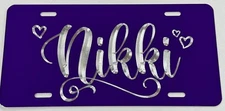 Engraved Custom Personalized Name Car Tag Diamond Etched Purple License Plate