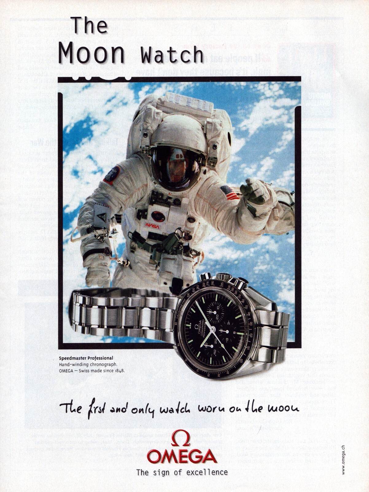 OMEGA Speedmaster Moonwatch NASA Astronaut 1998 Original Print Ad