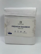 Clara Clark 4pcs Premium Bamboo Blend Fitted Sheet Set QUEEN White