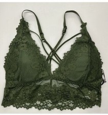 Doe & Rae Bra Top Size F OSFM Lace Bra Top In Dark Olive Green Polyester/Spandex