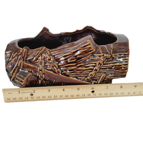 Vintage McCoy Brown Log Planter Axe Saw Chains Mid Century Farmhouse Cottage - Picture 9 of 9