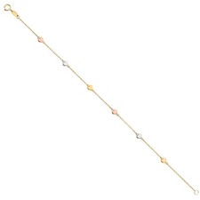 Gold 14K Tri Color Gold Chain Bracelet w/Heart - 7.25"