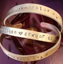 Childrens or Grandchildrens Names handstamped cuff bracelet FREE SHIPPING