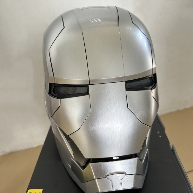 Pure Silver Iron Man Helmet 1:1 Wearable Mask Voice-control