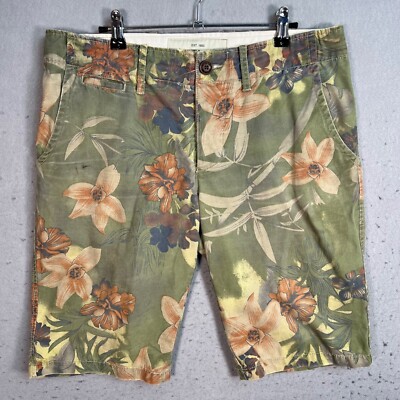 Jet Lag Mens Floral Print Green Cotton Shorts Size 31