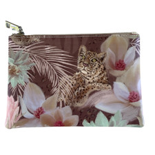 Leopard and Lotus Print Zipper Pouch  New