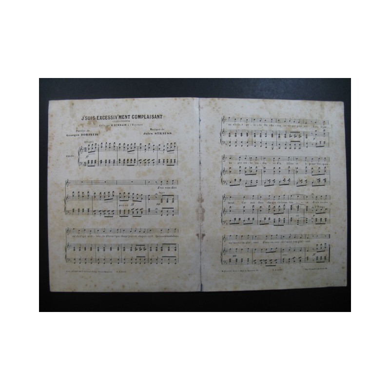 Strauss Jules J'Suis Excessively Complacent Piano Song ca1880 | eBay ...
