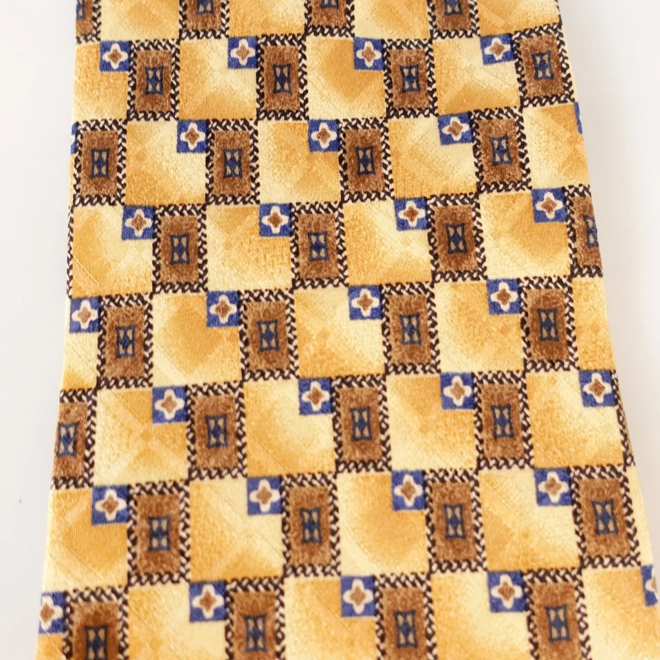 Corbata geométrica CLAIBORNE para hombre marrón índigo azul seda arte abstracto AMPLIA Foto 2 de 4