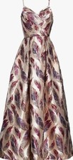 Morgan & Co. Juniors' Printed Feather Brocade A-Line Gown Purple sz 9 ( sz 6)