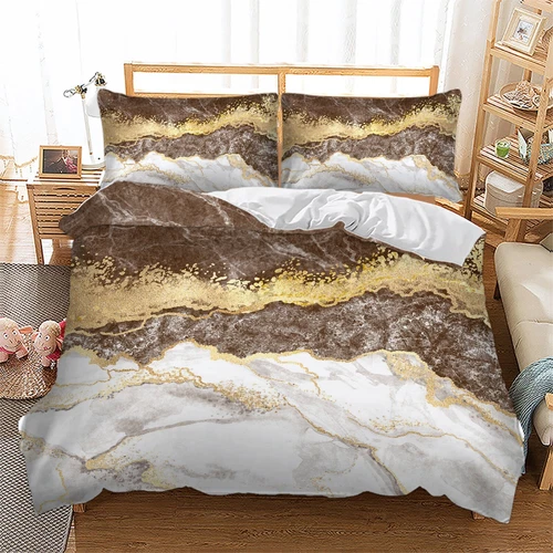 Duvet Doona Quilt Cover Set Marble Gold Blue Green Pink Wine Red Brown Marbled - Bild 8 von 13