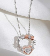 Hello Kitty Necklace /Heart shape /silver /Pink gold