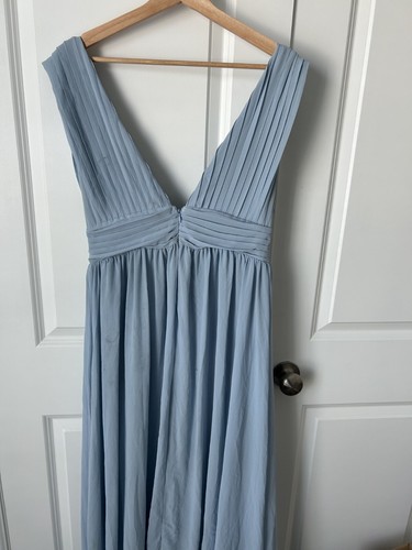 NWOT Love X Design Womens Large Athen Plunging V Neck Maxi Gown Dress Light Blue - Picture 2 of 3