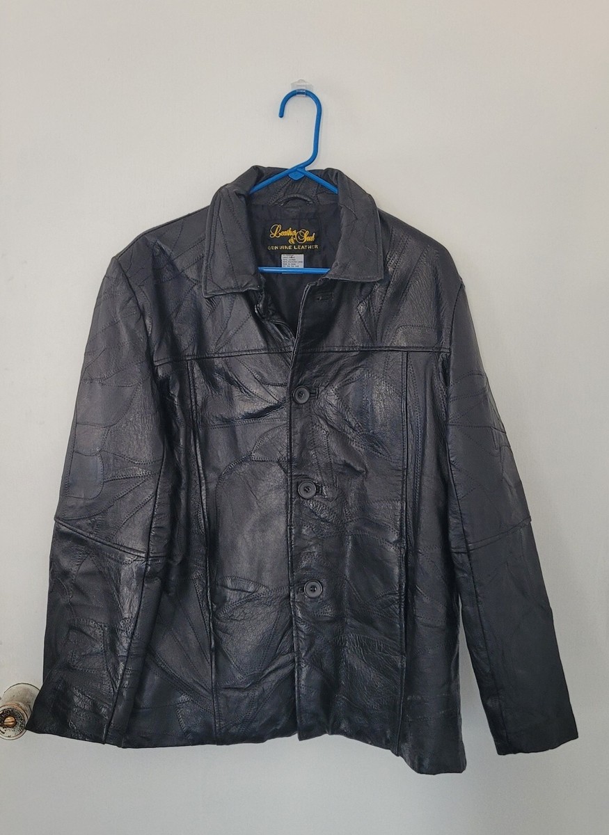 Vintage Womens Leather & Soul Black Patchwork Biker Leather Jacket