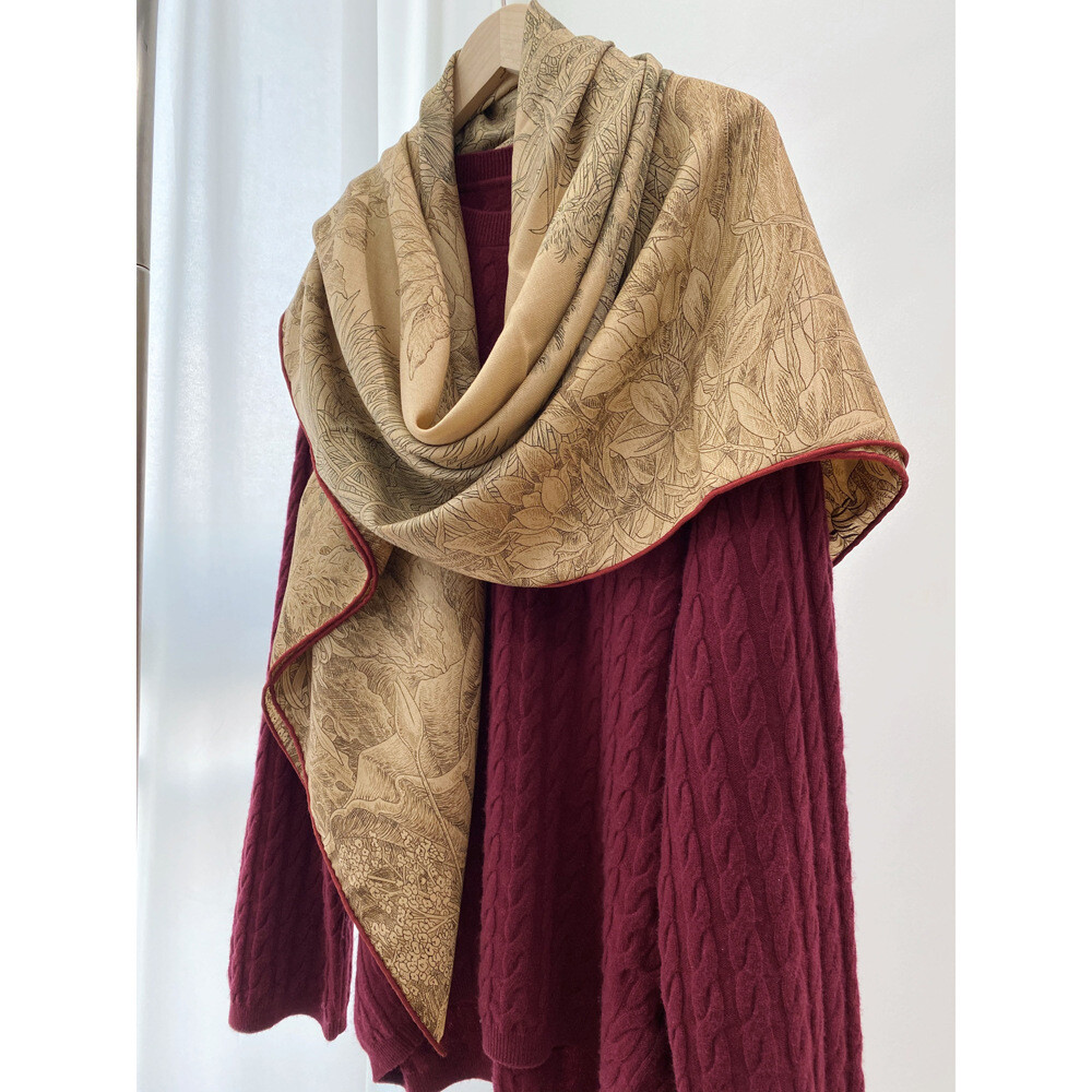 New Spring Boutique Silk & Wool Shawl Large Scarf Wrap Double-Sided Printed 53”