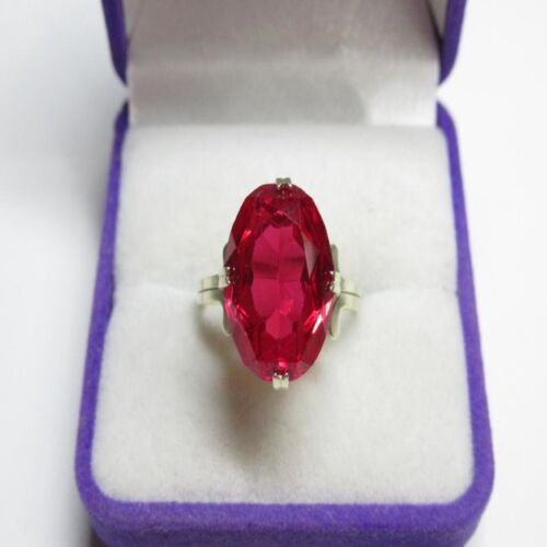 Vintage Soviet Ring Russian Sterling Silver 875 Ruby Stone Size 8 USSR - Picture 1 of 7